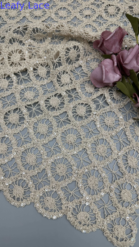 Corded Sequin Embroidered Lace Fabric 100% Cotton Circle for  Evening and Gala Dresses