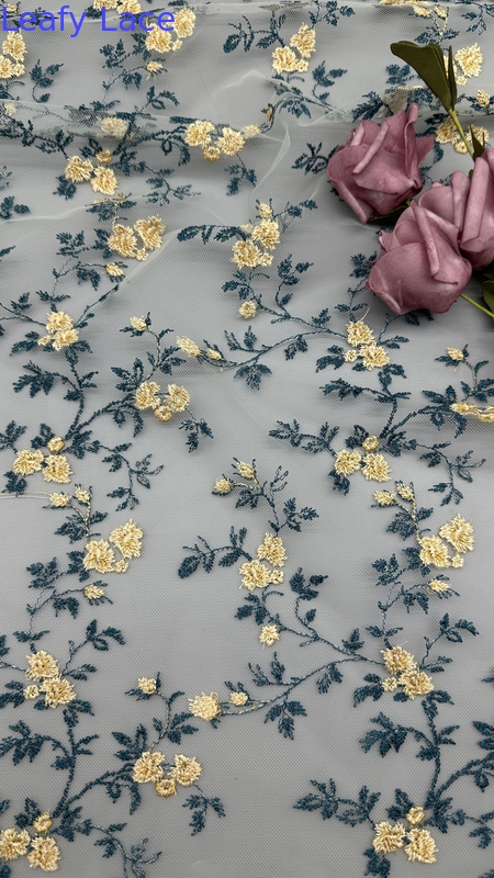Leafy Embroidered Lace Fabric 3D Floral Mesh Ground High Quality Luxary Party Dresses