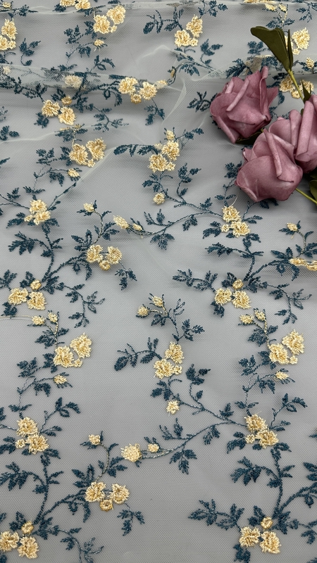 Colorful Floral Embroidered 100% Polyester Elegant for Party Gowns