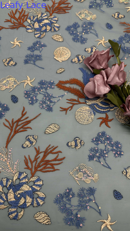 Sea Colorful Sequin Fabric For Embroidered Luxary Factory to Runway – Premium Laceess