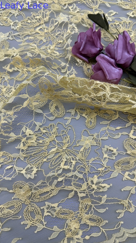 Yellow Embroidered Lace Fabric High Quality Product Luxary to Wedding Dresses Gowns