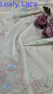 East Culture Leafy Sequin Floral Lace Fabric for Dressmaking Dinner Gowns Shining Fabric