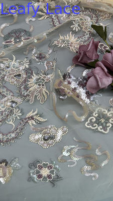Mesh Ground Sequin Embroieded Lace Fabric for Elegant Breathe High Quality Dinner Gowns Fabric