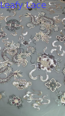 Mesh Ground Sequin Embroieded Lace Fabric for Elegant Breathe High Quality Dinner Gowns Fabric