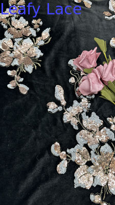 Velvet-Flocked Lace with Sequins Luxurious Textured Fabric for Glamorous Evening Gowns and Couture Creations