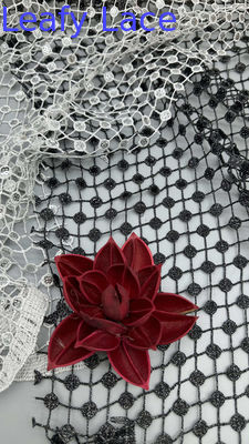 Leafy Black And White Plaid Hollow-up Sequins Sliver Detailed Fabric for Statement Formal Dresses