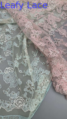 Leafy French Embroidered Lace Delicate Threadwork on Soft Mesh for Designer-Inspired Evening Wear