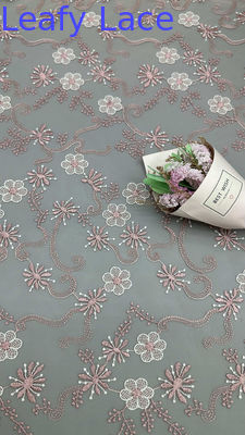 Embroidered Lace Fabric Mesh Ground  Artistic Detailing for Sophisticated Custom-Made Evening Dresses