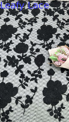 Leafy Embroidered Lace Mesh Baroque Floral Patterns for Romantic Formal Gowns