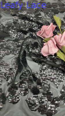 Black Sequin Mesh Lace Fabric Embroidered Lace to hand-trimmed details For Young Girls