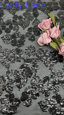 Black Sequin Mesh Lace Fabric Embroidered Lace to hand-trimmed details For Young Girls