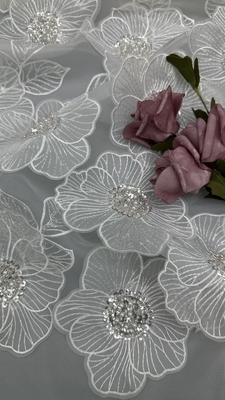 Beaded Embroiderey Fabric 100% Polyester Shining Customized Elegant for Party Gowns Dresses