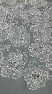 Beaded Embroiderey Fabric 100% Polyester Shining Customized Elegant for Party Gowns Dresses