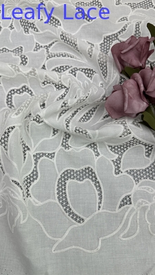 White Embroideded Fabric Hollow-up Customized New Collection for Party Gowns Dresses