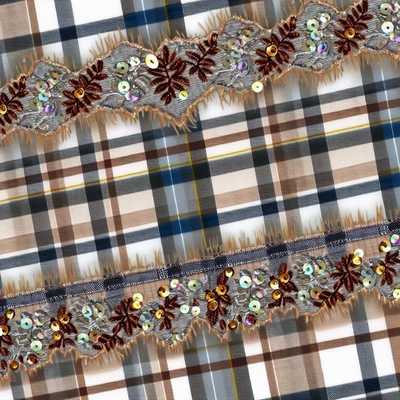 Plaid Sequin Embroideded Lace Fabric Elegant Shining Customized New Collection Fabric