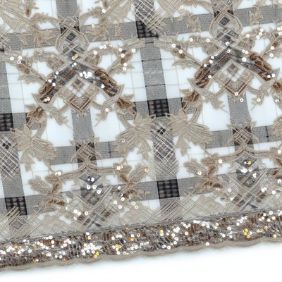 Plaid Sequin Embroideded Lace Fabric Elegant Shining Customized New Collection Fabric