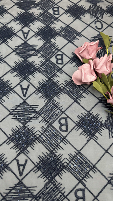 Plaid Letter Scratch Embroideded High Quality Culture Luxary Breathe Mesh Fabric