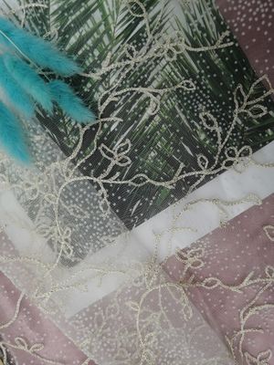 Polka Dot Embroidery Flocking Flocked Mesh Fabric Floral Lace