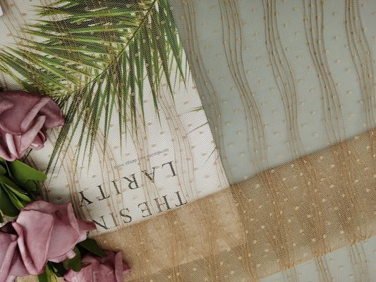Khaki Polyester Crinckle Mesh Pleated Lace Fabric For Evening Dress