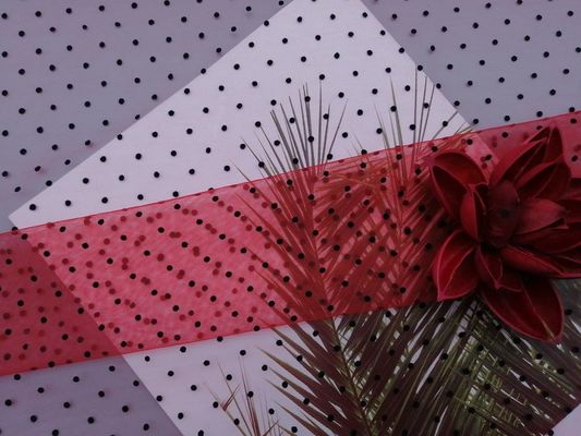 Red Polka Dot Flocked Tulle Fabric For Evening Dress