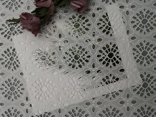 Eyelet Mesh Laser Cutting Cotton Fabric For Female Dress