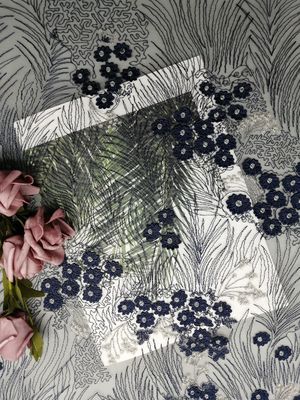 60 Yards Navy 3D Floral Embroidery Crochet Lace Fabric