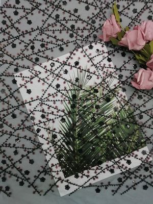 Multicolor Lace Bead Embroidered Sequin Mesh Fabric