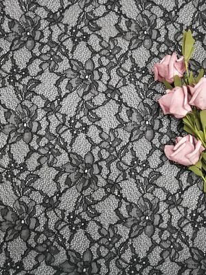 100% Nylon Black French Chantilly Embroidery Raschel Lace Fabric