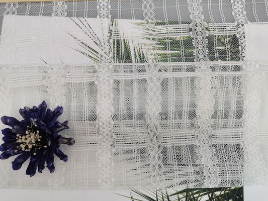 White Geometric Mesh Tulle Lace Fabric Lightweight Lady Dress Fabric