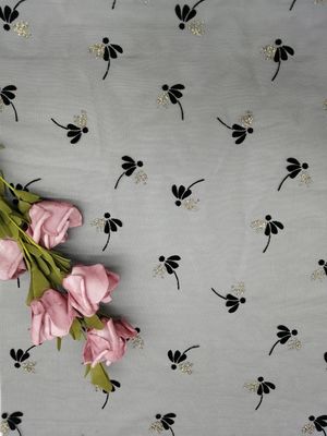 Navy Color 130CM Flocked Mesh Foil Printed Fabric