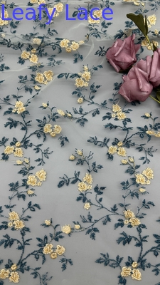 Leafy Embroidered Lace Fabric 3D Floral Mesh Ground High Quality Luxary Party Dresses