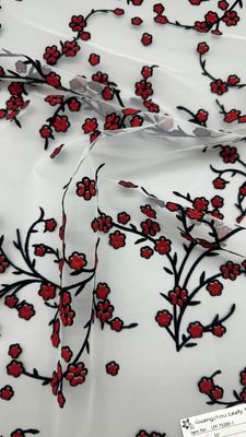 Flocked Mesh Fabric High Luxary Flowers for Elegant  Traditional Bridal Wedding Dress