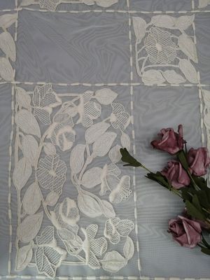 Beige Cotton Embroidery Corded Fabric Bed Floral Tulle Cloth