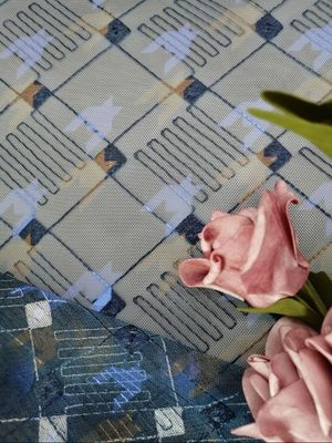 Navy Color 125CM Digital Printed Lace Fabric Grid Tulle