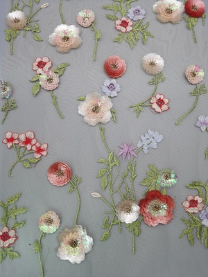 3D Colorful Sequin Embroidered Fabric Floral Seuqin Beaded Lace Fabric