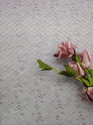 Purple Color Embroidered Lace Fabric Diamond Type Lattice Pattern Mesh